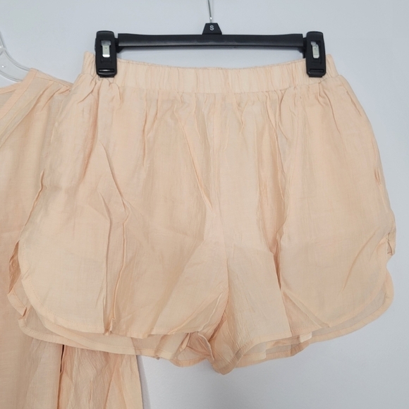 SOLD -NWT Commense 2-Piece Apricot Textured Long-Sleeve Button-Down Top & Shorts - Picture 7 of 10